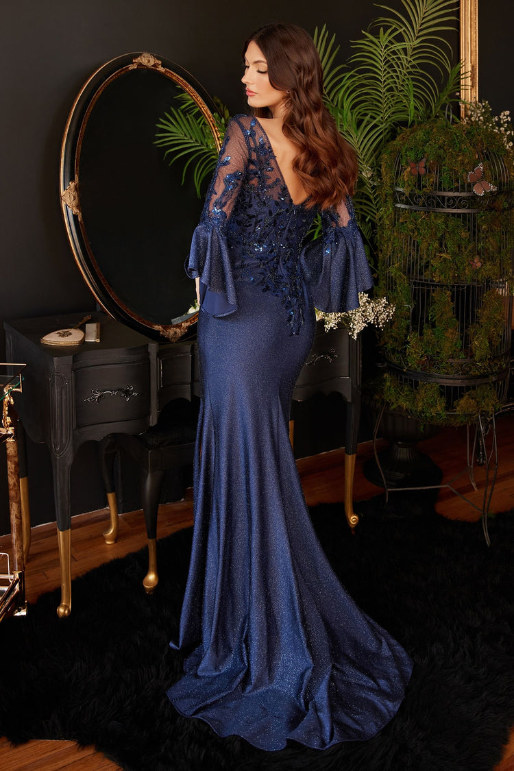 Long Bell Sleeve Lace & Satin Gown - Sequel atire