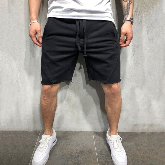 Mens Knee-length Cotton Shorts with Elastic Drawstring Waist Men&