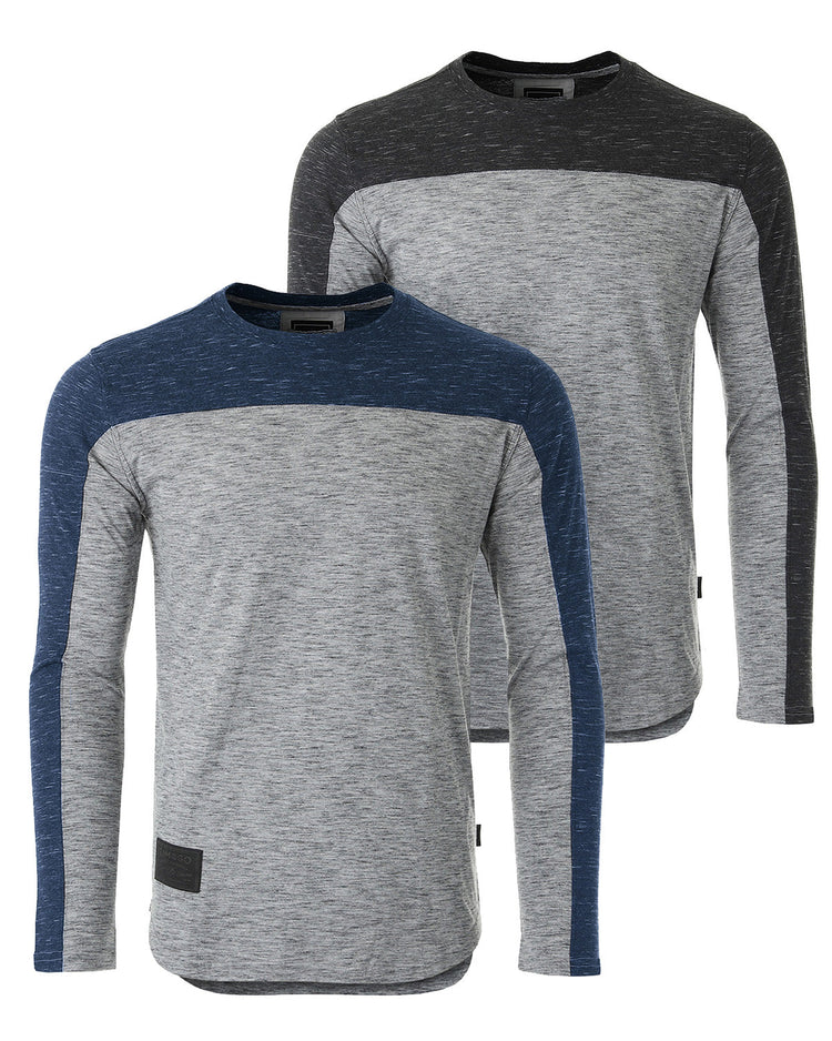 Athletic Color Block Long Sleeve Curved Hemline Casual Shirt - Sequel atire