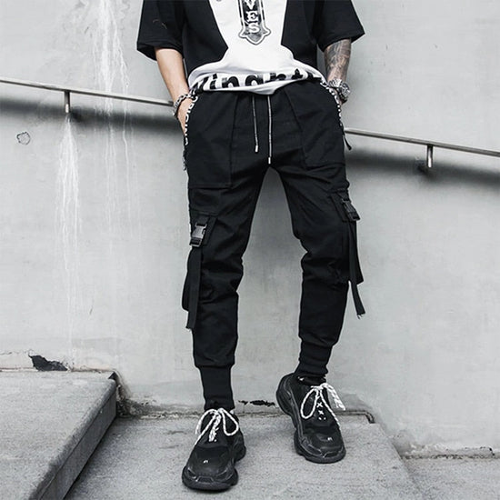 Ribbons Hip Hop Streetwear Pants Joggers Men 2020 Fashion Casual Slim Track Trousers Pants Black Sweatpants Male