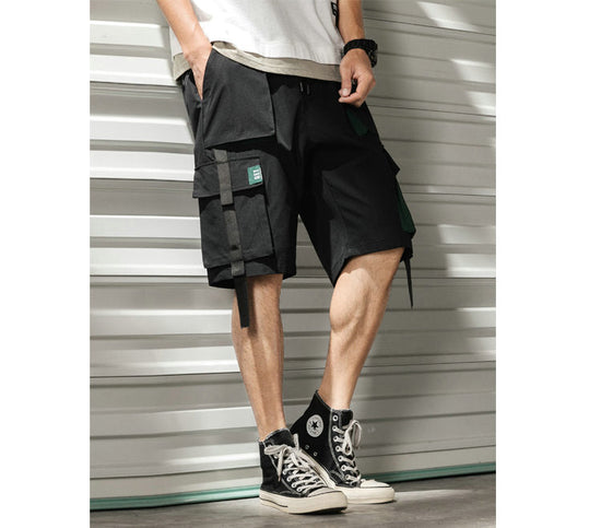 Streetwear Summer Casual Shorts Men Fashion Ribbons Pockets Cargo Shorts Bermuda Solid Hip Hop Men&