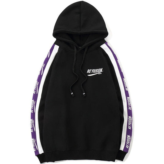 Men Side Letter Fleece Hooded Pullover Street Fashion Hip Hop