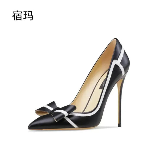 Real Leather Butterfly-knot High Heels Stiletto Pumps
