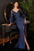 Long Bell Sleeve Lace & Satin Gown - Sequel atire