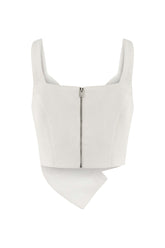JENDUE Ron Crop Denim Top - Stylish White Asymmetrical Top - Sequel atire