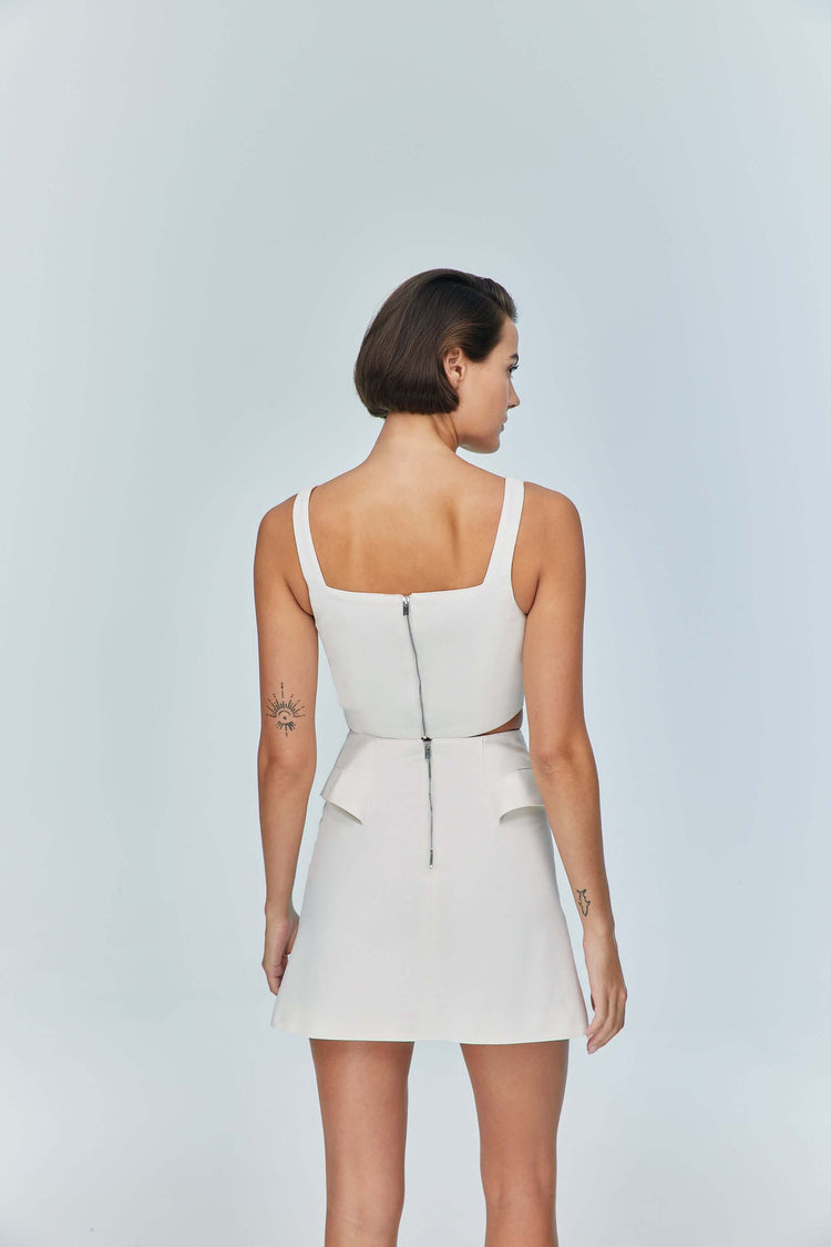 JENDUE Ron Crop Denim Top - Stylish White Asymmetrical Top - Sequel atire