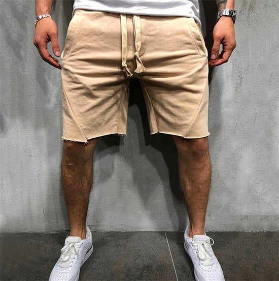Mens Knee-length Cotton Shorts with Elastic Drawstring Waist Men&