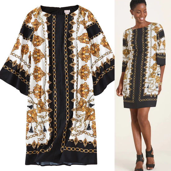 Fashion Ethnic Print round Neck 3/4 Flare Sleeve Mid Length Long Length Dress Export Original Sample Women&
