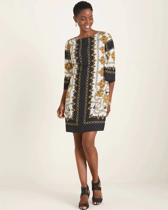 Fashion Ethnic Print round Neck 3/4 Flare Sleeve Mid Length Long Length Dress Export Original Sample Women&