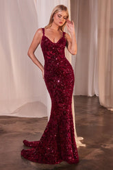 Fitted Sequin Dress With Velvet Details - Sequel atire