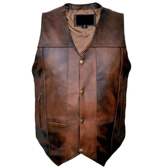 Men’s Waxed Brown Cowhide Fashion Leather Vest