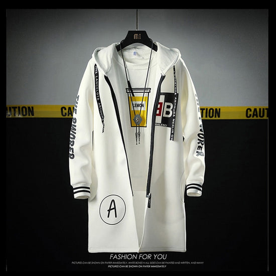 The North Fashion Long Coat Autumn Zipper Windproof Slim Windbreaker Mens Large Size Hip Hop Jackets Clothes Face