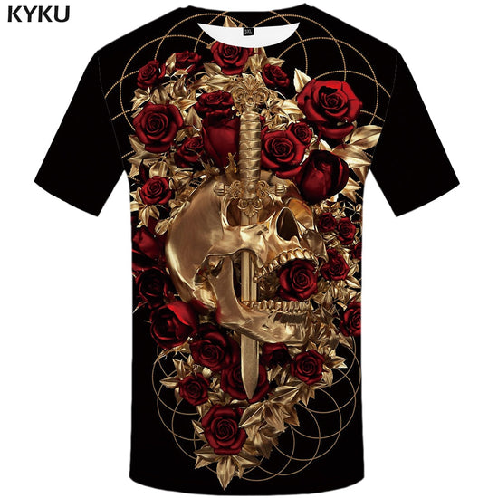Skull T shirt Men Metal Tshirt Printed Rose Anime Clothes War Shirt Print Harajuku T-shirts 3d Mens Clothing