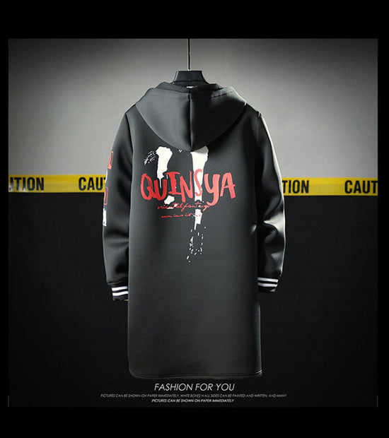 The North Fashion Long Coat Autumn Zipper Windproof Slim Windbreaker Mens Large Size Hip Hop Jackets Clothes Face