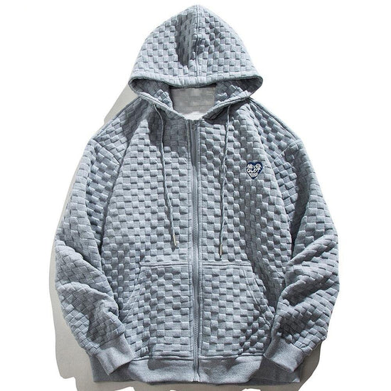 Zipper Hoodie Men Heart Embroidery Solid Plaid Hooded Coats Autumn Casual Harajuku All-match Fashion Streetwear Couple