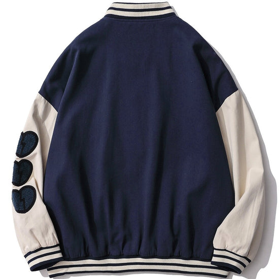 Jacket Men Color Block Patchwork Furry Patches College Style Baseball Coats Oversized Harajuku Fashion Youth Streetwear