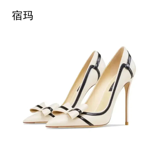 Real Leather Butterfly-knot High Heels Stiletto Pumps