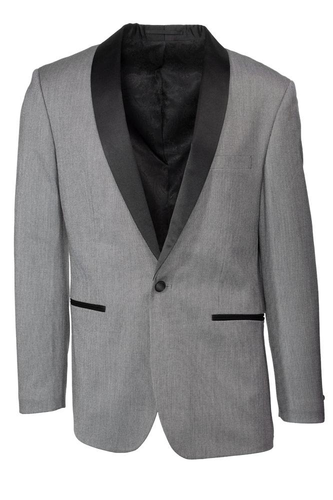 "Sebastian" Grey Pindot Tuxedo Jacket Shawl (Separates) - Sequel atire